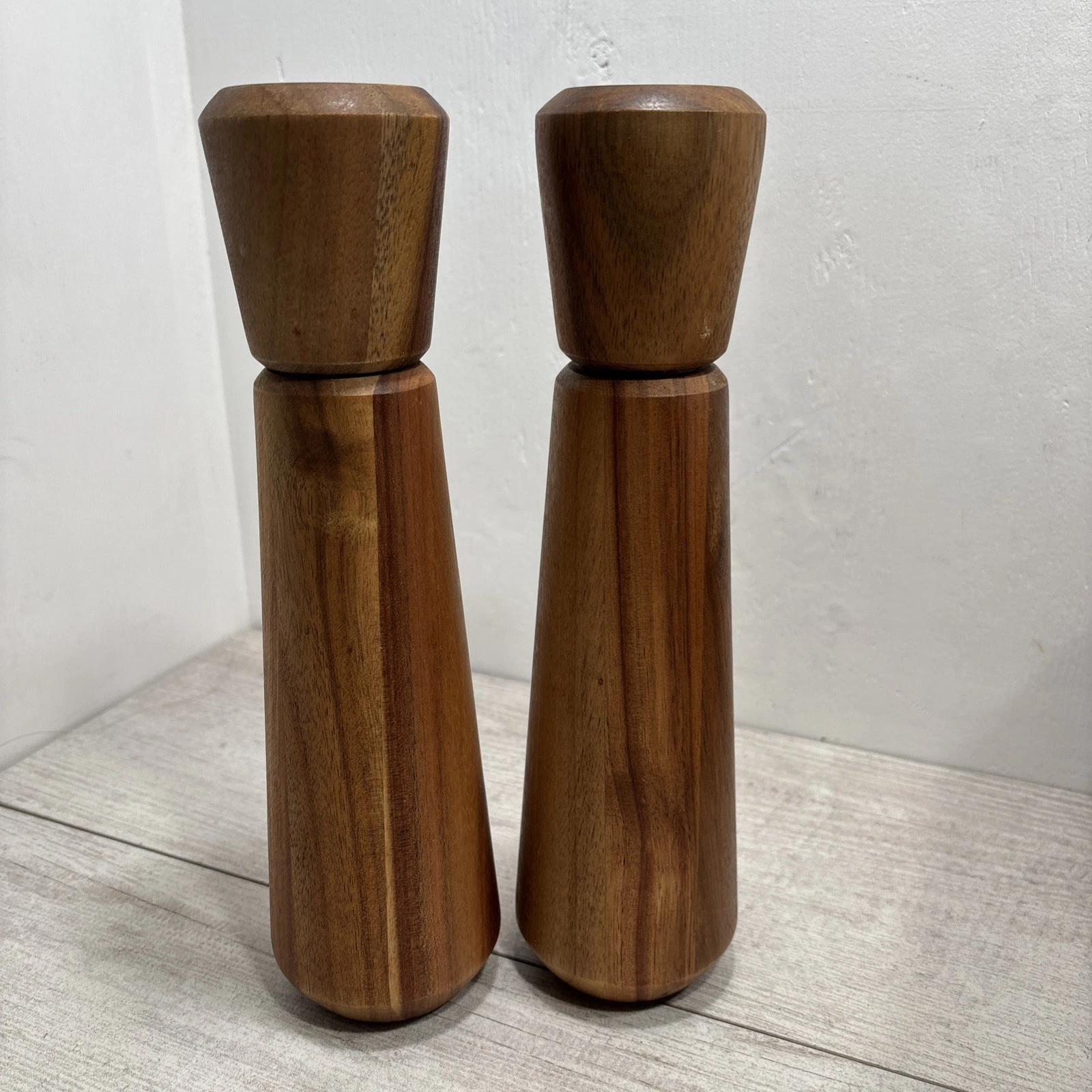 Acacia Wood Wooden Salt and Pepper Mills Grinders Shaker Set 11" tall
