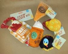 NEW LOT 5 BARK DOG TOYS COFFEE TURKEY MAC N JEEZ LICKIN KITCHEN APRON BARKBOX