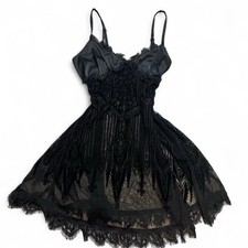 Y2K gothic restyle adorable black lingerie mini dress with mesh skirt with slit