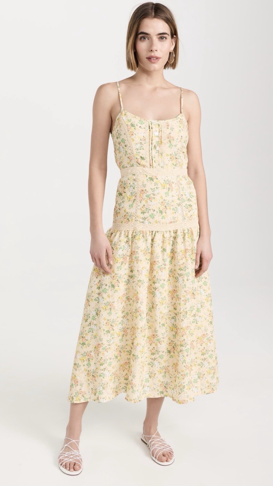 LOST + WANDER Women’s Yellow Floral Earth Ángel Sleeveless Midi Dress Size XS