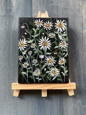 Original Gemälde Acryl auf Mini Leinwand Gänseblümchen mit Ständer signiert