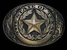 UA01161 VINTAGE 1970s  THE STATE OF TEXAS  COMMEMORATIVE BRASSTONE BELT BUCKLE
