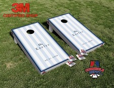 Custom Personalized Name Striped Blue Cornhole Board Vinyl Wrap Laminated Stick