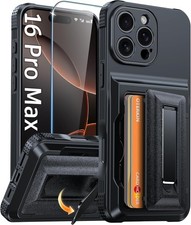 iPhone 16 Pro Max Wallet Case 4-5 Card Holder Metal Kickstand Screen Protec