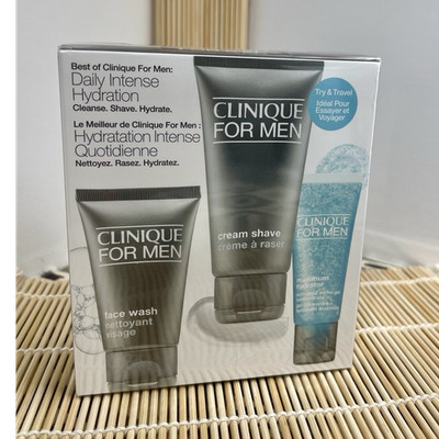 NEW! Clinique For Men Intense Hydration-Face Wash, Cream Shave, Water-Gel Kit