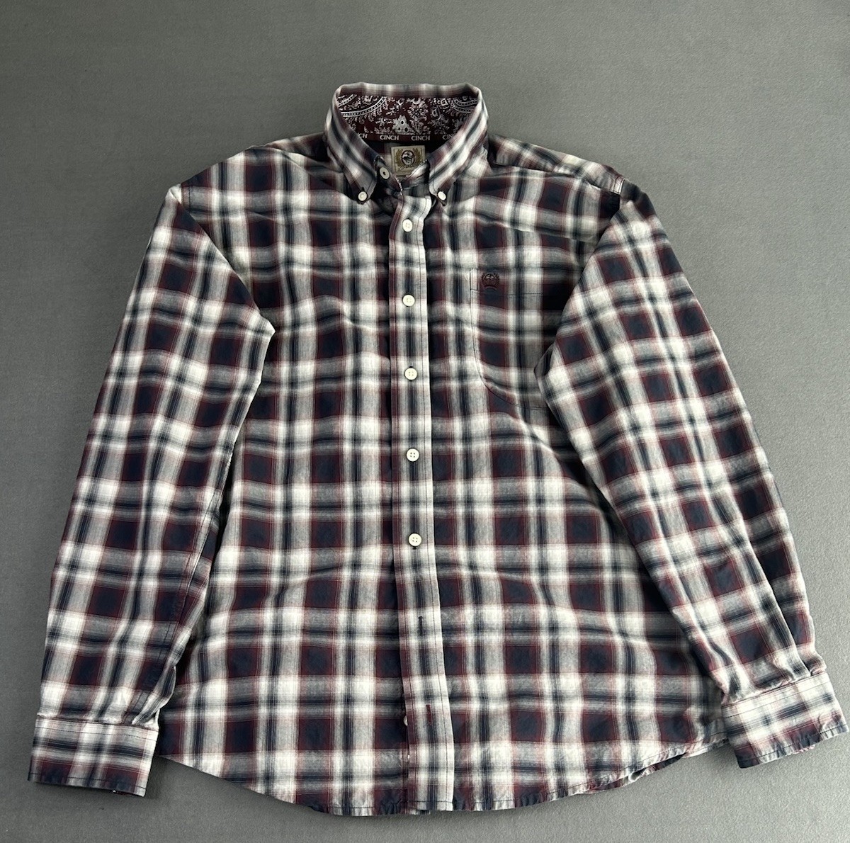 Cinch Red/Black Plaid Long Sleeve Pearl Snap Western Shirt - XS Mens