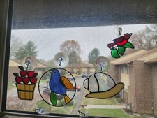 Lot Of 4 Stained Glass Sun Suncatchers Window Decor VINTAGE Art Glass Boho