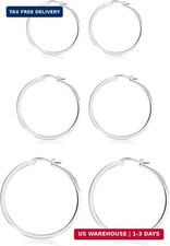 925 Sterling Silver Hoop Earrings,3 Pair Silver Hoop Earrings for Women, Lightwe