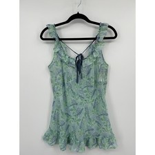 La Vie en Rose Green Floral Ruffle Chiffon Sleeveless Tie Front Top Medium