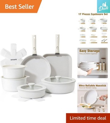 Versatile 17-Piece Granite Cookware Set   Nonstick, Detachable & Family Safe