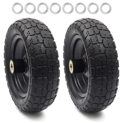 AR-PRO (2-Pack) 10'' Flat Free Solid Tire and Wheel - with 5/8'' Axle Bore Hole