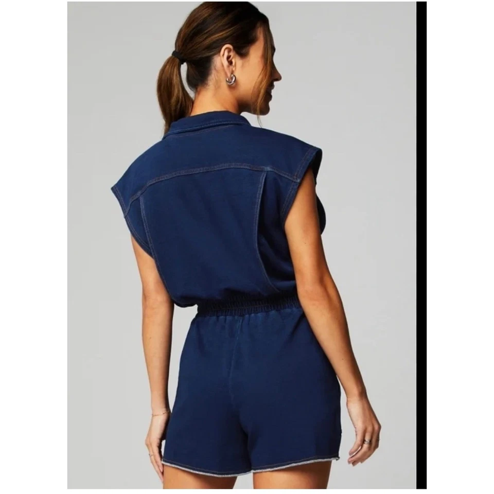Fabletics Women YITTY Terry Romper Blue Faux Denim Size Medium - Image 2 of 4