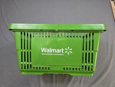 Vintage Walmart Green Shopping Basket Large Durable Plastic Handles 19"x13"x10"