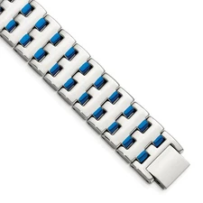 Men's 18mm Polished & Blue Plated Stainless Steel Link Bracelet, 8 In