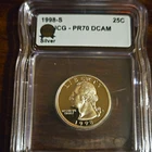 1998-S Washington Quarter 25C Silver Proof ICG PR70 DCAM Note Chip On Case.