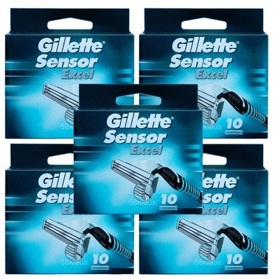 50er Gillette Sensor Excel Rasierklingen / 5x 10er OVP Set = 50 Stück Klingen 