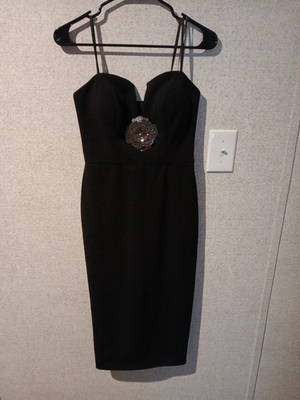 #ad NWT Aqua Dress Silver Flower Midi Black Dress Size 2 $20.00
