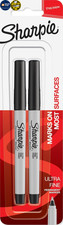 Sharpie Permanent Markers, Ultra Fine Point, 1 Count Pack of 2 , Black