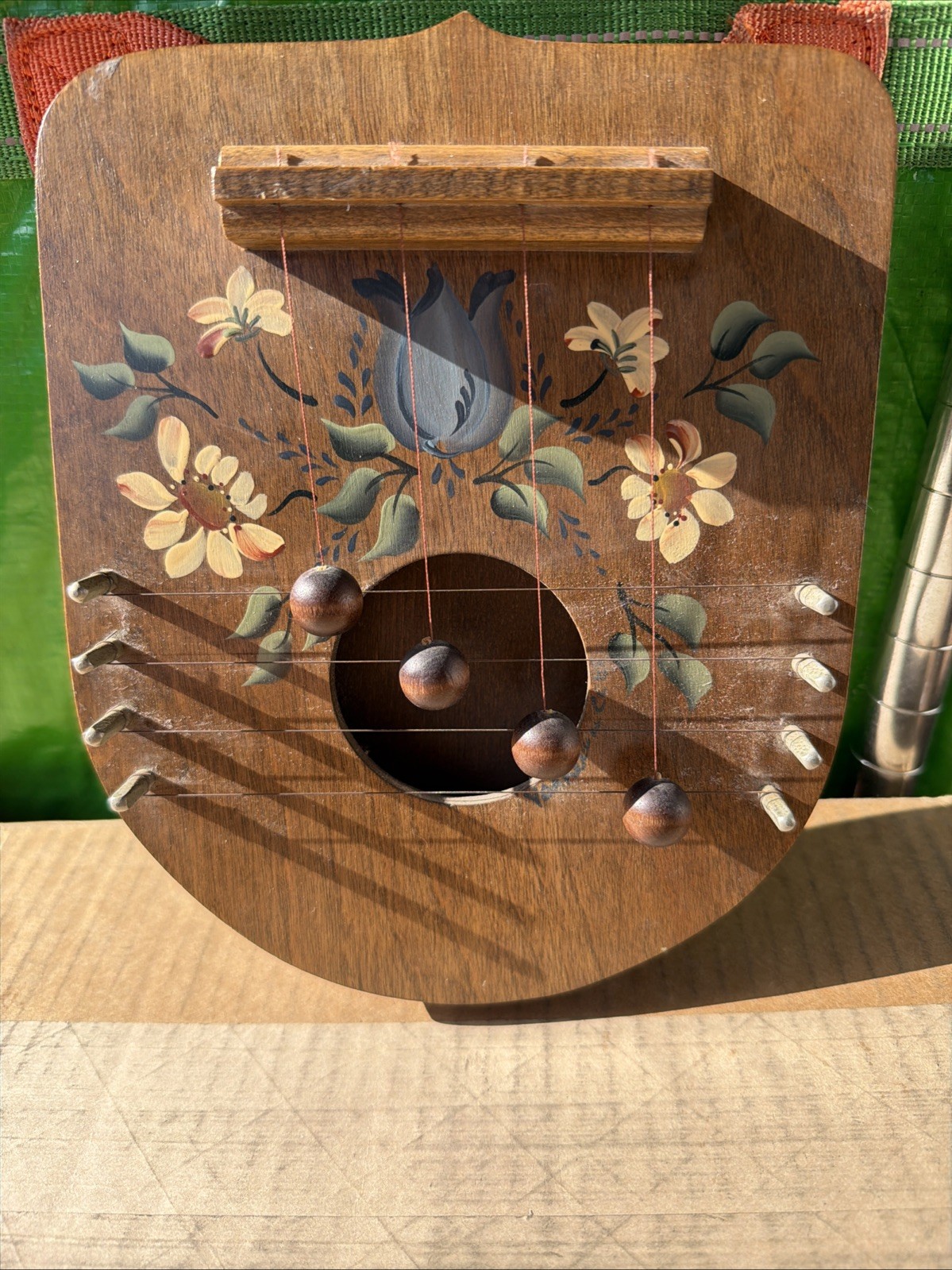 Van Klein Signed Love Cottage 1988 Vintage Wooden Door Harp 4-String Flowers