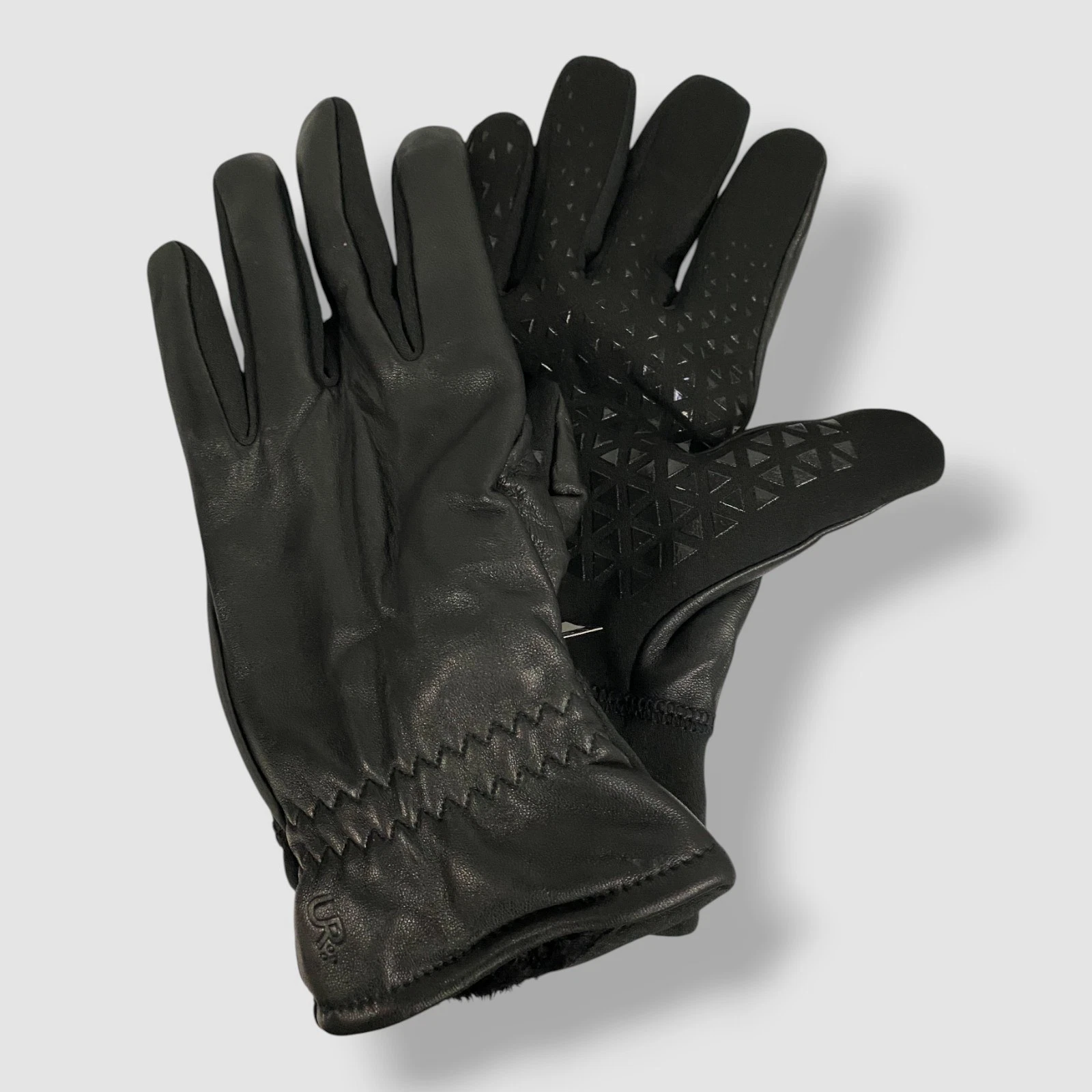 Ur Men's Black Leather Grip Gloves Size L/XL