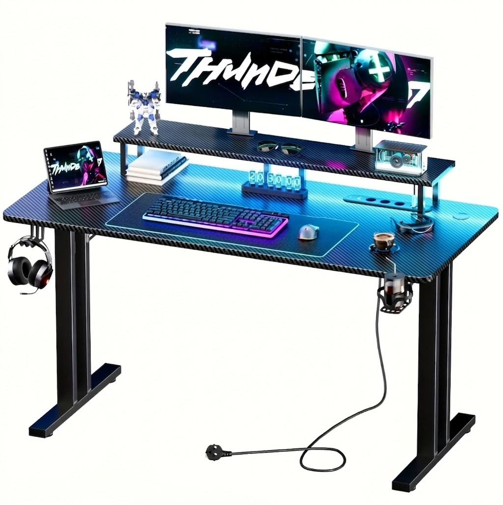 Bureau Gamer Ergonomique pour Finir les Mal de Dos avec Support Écran et LED RGB