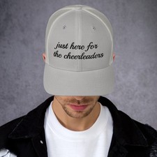 Cheer Trucker Hat: Just Here for the Cheerlea...
