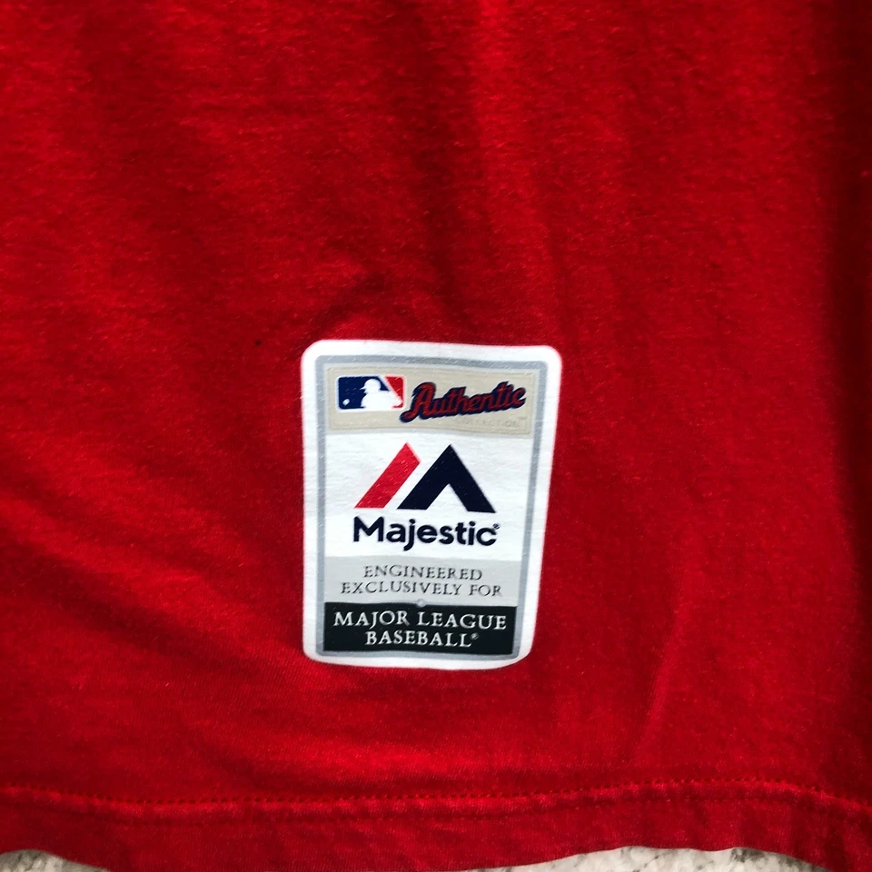 Texas Rangers Majestic Shirt Extra Large Mens Red Ring Spun Soft Triple Peak - Image 3 of 4