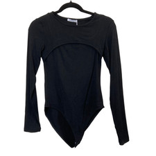 NWT Womens Mangopop Black Long Sleeve Bodysuit Top Small