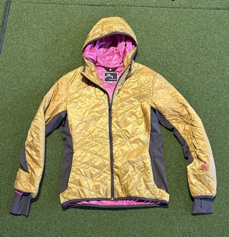 Powderhorn Hooded Ski Jacket Size Large Gold With Pink Logo