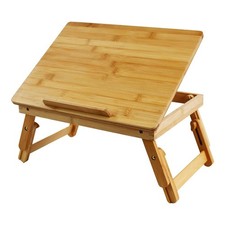 Bamboo Laptop Desk with Folding Legs Tilting Surface Workstation Table Adjust...