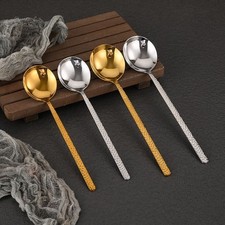 10 pcs 304 Stainless Steel Hammered Spoon 20cm Long Handle Silver Gold