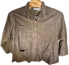 VTG Venezia Vitale Women's 24W Olive 100% Cotton Corduroy Button Up Jacket Shirt