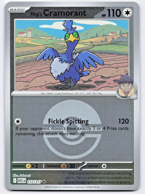 Pokémon TCG Hops' Cramorant 177/217 Poke Ball Reverse Holo Ascended Heroes NM