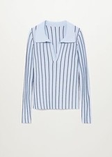BNWT Mango Women Striped polo shirt with pleat detail UK Size 12(L) RRP: £35.99