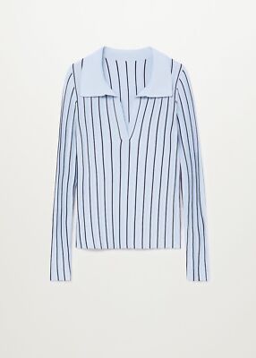 Brandneu mit Etikett Mango gestreiftes Damen-Poloshirt mit Faltendetail UK-Größe 12 (L) UVP: 35,99 £