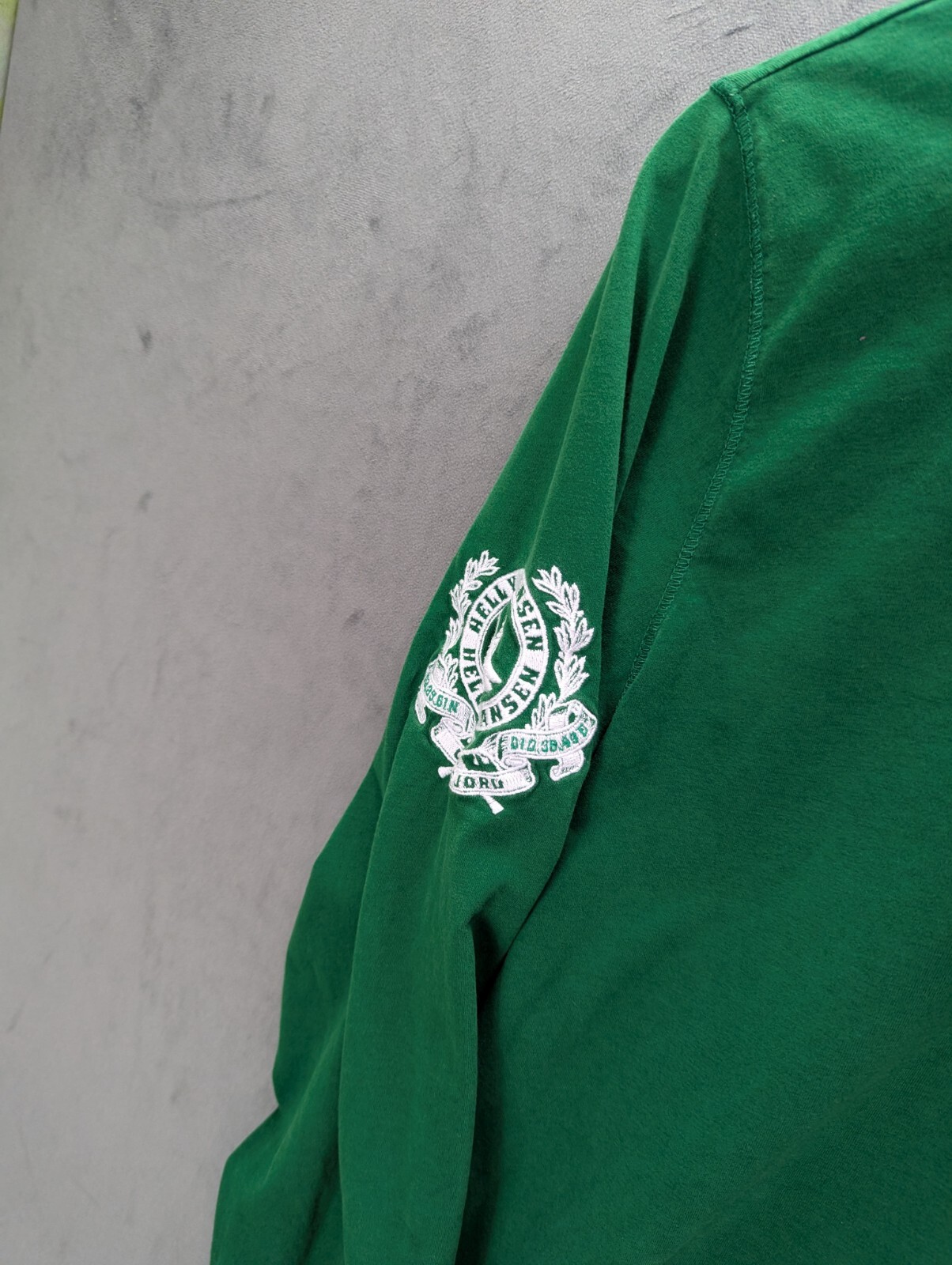 Helly Hansen Men Rugby Polo Shirt Size Large Green Long Sleeve Cotton  Slim Fit image 3