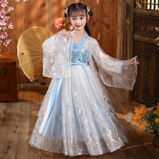 Ancient Mesh Shiny Kid Girl Dress Hanfu Chinese Embroidery Costume Ethnic Skirt