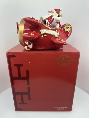 RARE Fitz & Floyd Christmas Santa Plane Musical Figurine Music Box