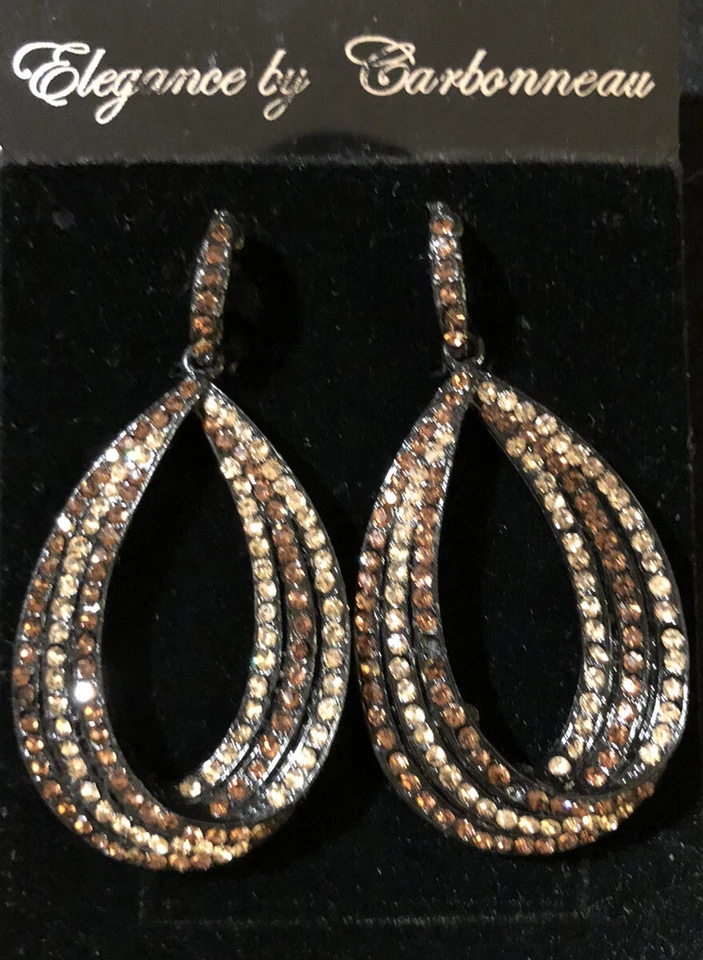 Pendientes Topacio/Marrón/Negro Forma Pera Lágrima Gota Estrás Bisutería ~ NUEVO Foto 2 de 4