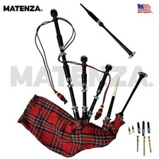 Matenza Great Highland Bagpipes   Royal Stewart Tartan, Silver Mounts  Acc.
