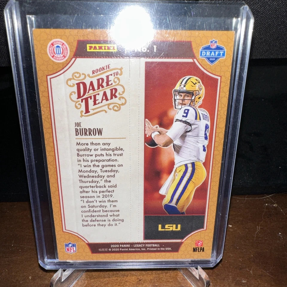 2020 Panini Legacy Joe Burrow RC Dare to Tear Unripped Case Hit Rare /50 SP - Image 2 of 2
