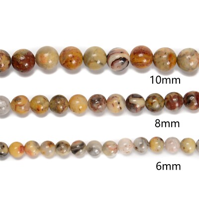 Natural Mexican Crazy Laced Agate Round 4mm, 6mm, 8mm, 10mm, 12mm- Full 15.5 Inch Strand Smooth Gemstone Beads