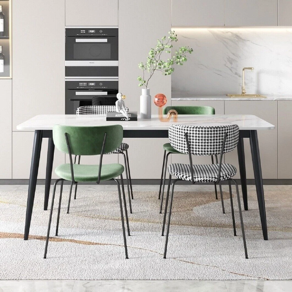 6-Seat Antimicrobial Real Marble Dining Table Protective Foot Pads Easy Assembly - Image 3 of 4