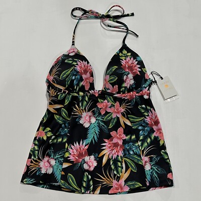 Women's Tropics Light Lift Halter Tankini - Shade & Shore Black Tropical  32D