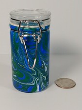 Marbled Glass Stash Jar w/ Clamp Lid Airtight Smell Proof Container for Herbs