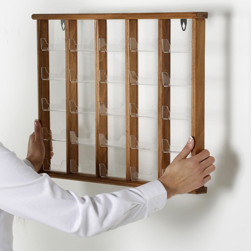 Wall Mount Rustic Card Holder with 25 Clear Acrylic Pockets - 5 Tiered Dark Wood - Picture 4 of 17