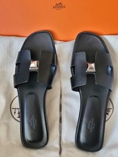 Hermes Sandal BLACK LEATHER SILVER STUD SIZE 39.5=9.5US LIMITED EDITION ORAN NEW
