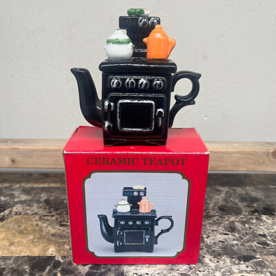 World Bazaars Ceramic Teapot W/ Lid Tea Kettle On The Stove Hand Painted NIB