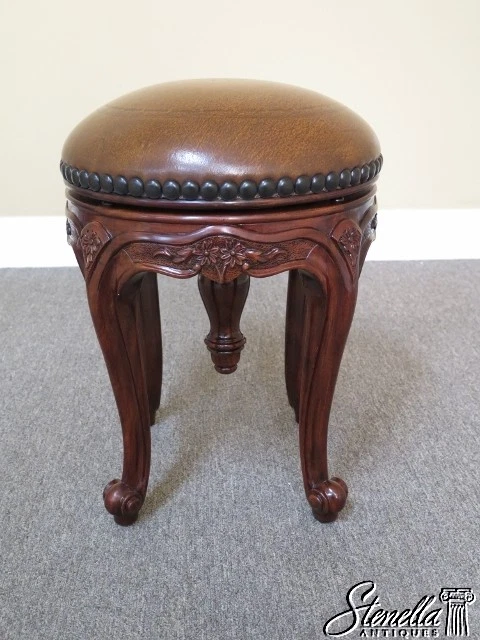 L44880: THEODORE ALEXANDER 4400-018 круглый кожаный сиденье французский табурет ~ новый - Изображение 2 из 4