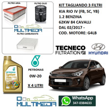 KIT TAGLIANDO 3 FILTRI OLIO PETRONAS 0W20 KIA RIO IV 1.2 62KW 84 CV CAVALLI